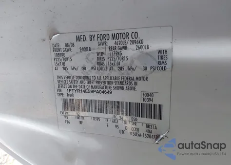 2009 Ford Ranger Sport/Xl/Xlt from USA, damaged, VIN 1FTYR14E59PA04649